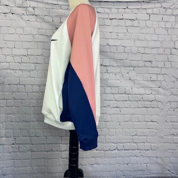 Nike Tech Sweatshirt Women's M White Color Block Crew Neck Long Sleeve Pullover - Picture 3 of 9